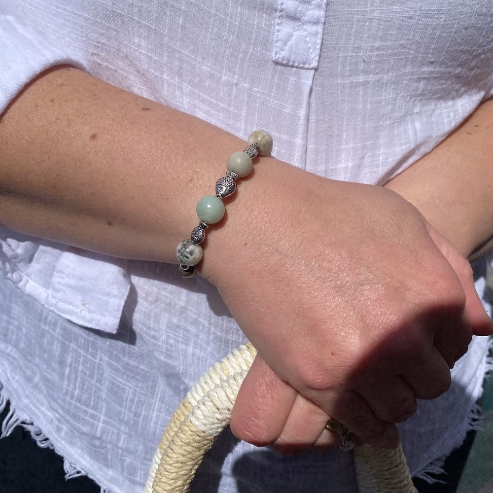 Hand Crafted Amazonite Stone & Fish Bead Bracelet